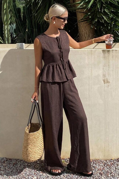 Ležeran ženski komplet široke pantalone i top NOVENTA BROWN, Boja: braon, IVET.RS - Nova Kolekcija