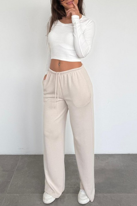 Ženske široke pantalone sa vezicom i slobodnom siluetom MIRAVELA BEIGE, Boja: bež, IVET.RS - Nova Kolekcija