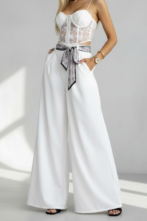 Elegantne ženske pantalone sa efektnim kaišem JULYANI WHITE, Boja: bela, IVET.RS - Nova Kolekcija