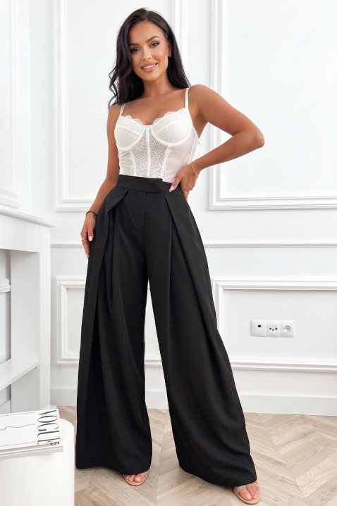 Elegantne ženske pantalone sa visokim strukom i širokim nogavicama JOLYNE BLACK, Boja: crna, IVET.RS - Nova Kolekcija