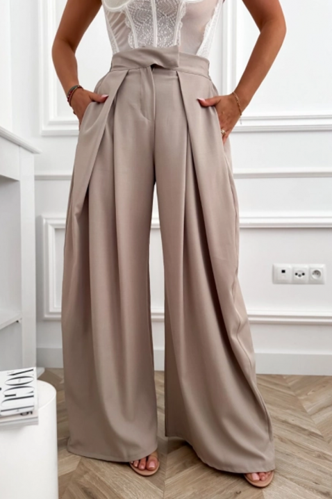 Elegantne ženske pantalone sa visokim strukom i širokim nogavicama JOLYNE BEIGE, Boja: bež, IVET.RS - Nova Kolekcija