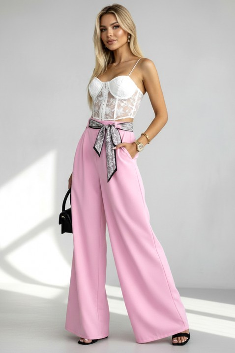 Elegantne ženske pantalone sa efektnim kaišem JULYANI PINK, Boja: roze, IVET.RS - Nova Kolekcija