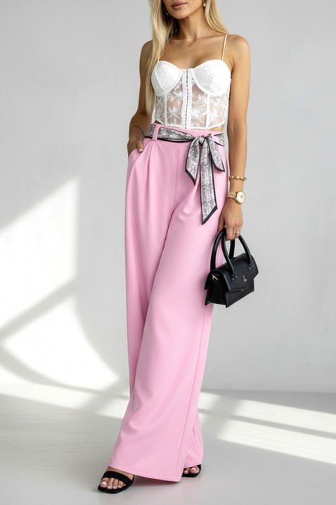 Elegantne ženske pantalone sa efektnim kaišem JULYANI PINK, Boja: roze, IVET.RS - Nova Kolekcija