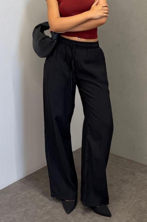 Lagane široke ženske pantalone sa elastičnim strukom LARENTIA BLACK, Boja: crna, IVET.RS - Nova Kolekcija