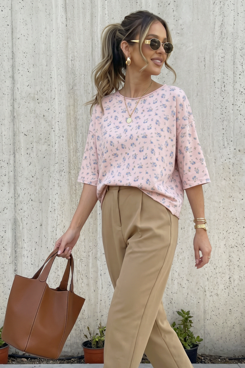 Ženska bluza sa cvetnim printom i slobodnim krojem VELIMINA PINK, Boja: roze, IVET.RS - Nova Kolekcija