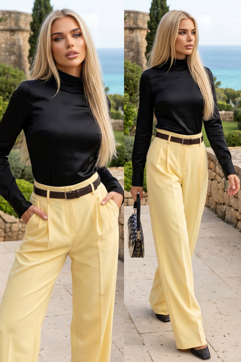 Elegantne ženske pantalone visokog struka sa kaišem RIANA, Boja: žuta, IVET.RS - Nova Kolekcija