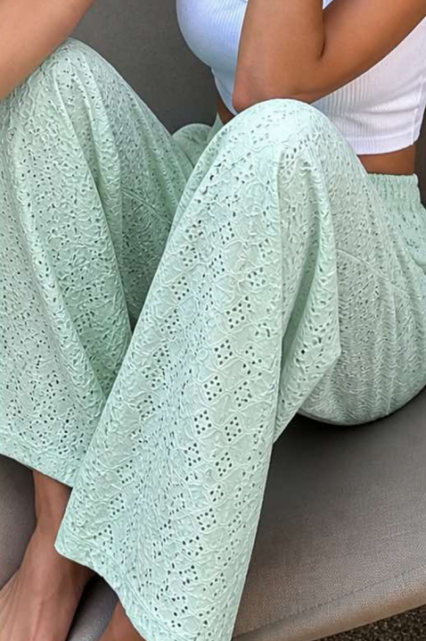 Ženske pantalone slobodnog kroja i ažurnog veza MORIALZA MINT, Boja: menta, IVET.RS - Nova Kolekcija