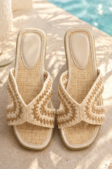 Ležerne ženske papuče sa pletenim dizajnom KREMELA BEIGE, Boja: bež, IVET.RS - Nova Kolekcija
