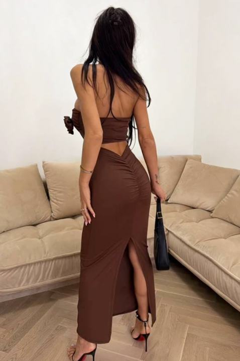 Duga haljina sa ukrasnim cvetom i elegantnom siluetom LUMIVRA BROWN, Boja: braon, IVET.RS - Nova Kolekcija