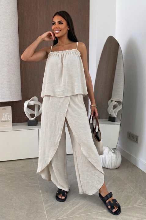 Ležeran ženski komplet top i široke pantalone MALENTA BEIGE, Boja: bež, IVET.RS - Nova Kolekcija