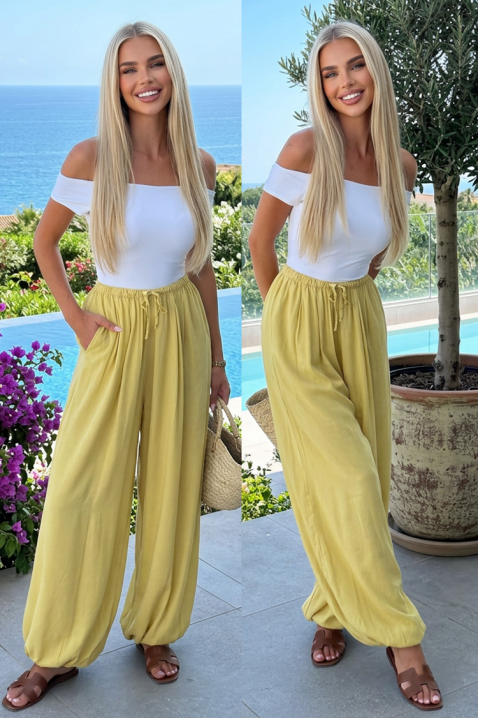 Lagane ženske balon pantalone visokog struka MEDENA YELLOW, Boja: žuta, IVET.RS - Nova Kolekcija
