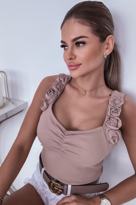 Elegantni pamučni ženski top sa trendi bretelama KALYA BEIGE, Boja: bež, IVET.RS - Nova Kolekcija