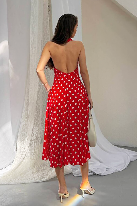 Ženska midi haljina sa tufnicama otvorenim leđima i elegantnom siluetom NOVENTRA RED, Boja: crvena, IVET.RS - Nova Kolekcija