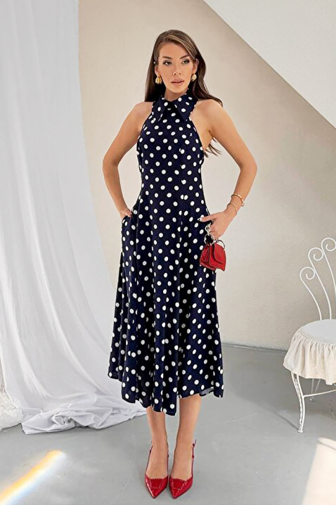 Ženska midi haljina sa tufnicama otvorenim leđima i elegantnom siluetom NOVENTRA NAVY, Boja: tamnoplava, IVET.RS - Nova Kolekcija
