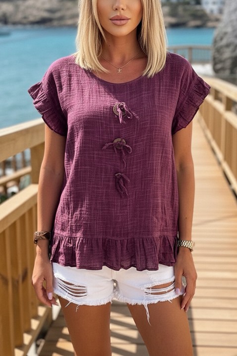 Boho bluza sa ukrasnim vezicama i volančićima DORINZA RASPBERRY, Boja: malina, IVET.RS - Nova Kolekcija
