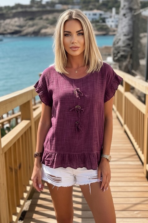 Boho bluza sa ukrasnim vezicama i volančićima DORINZA RASPBERRY, Boja: malina, IVET.RS - Nova Kolekcija