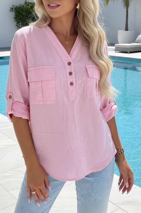 Sportsko-elegantna ženska košulja sa rukavima koji se zavrću SHEYLA PINK, Boja: roze, IVET.RS - Nova Kolekcija