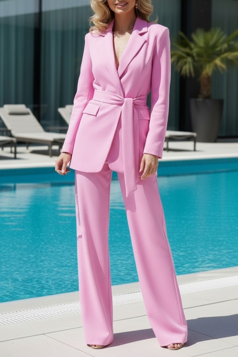 Elegantni ženski komplet sako sa kaišem i široke pantalone CALIMA PINK, Boja: roze, IVET.RS - Nova Kolekcija