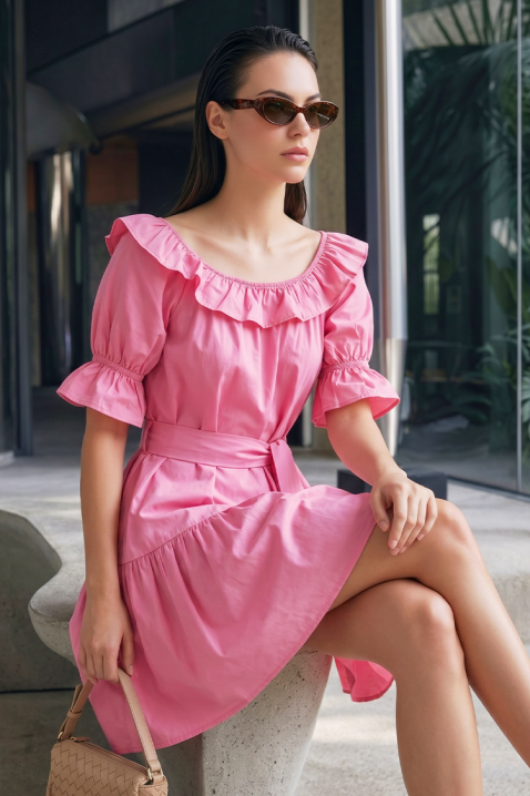 Romantična kratka haljina sa volančićima i kaišem AMARISIA PINK, Boja: roze, IVET.RS - Nova Kolekcija