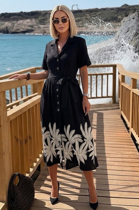 Elegantna midi haljina sa egzotičnim motivima KRAMENSA BLACK, Boja: crna, IVET.RS - Nova Kolekcija