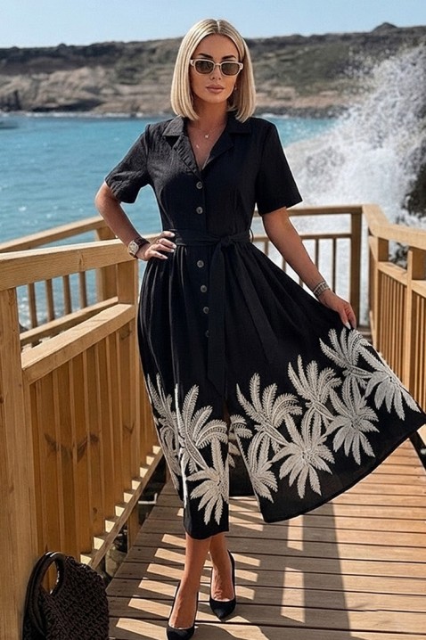 Elegantna midi haljina sa egzotičnim motivima KRAMENSA BLACK, Boja: crna, IVET.RS - Nova Kolekcija