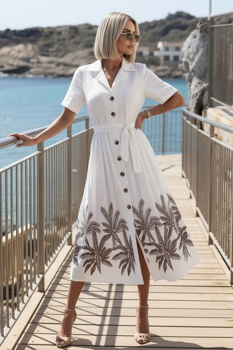Elegantna midi haljina sa egzotičnim motivima KRAMENSA WHITE, Boja: bela, IVET.RS - Nova Kolekcija