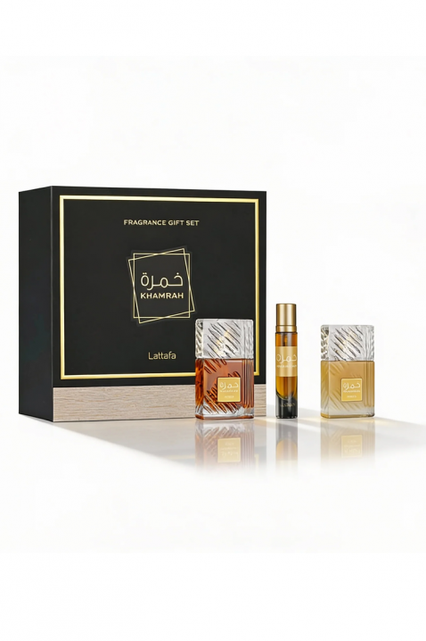 Unisex arapski komplet Lattafa Khamrah Edp 100 ml + Edp 12 ml + Hair Mist 50 mlIVET.RS - Nova Kolekcija