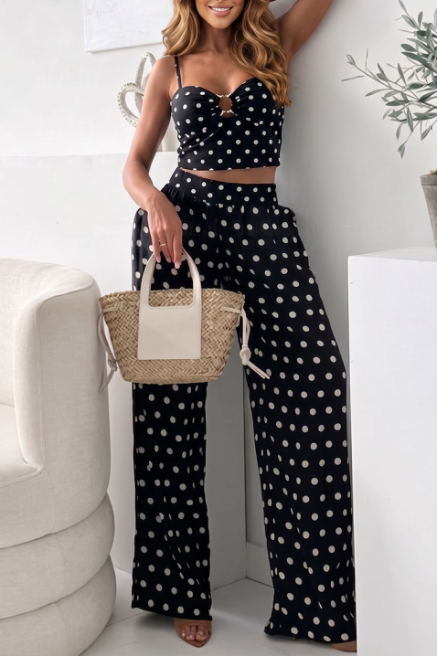 Elegantni ženski komplet sa tufnama, top i široke pantalone CREMITA BLACK, Boja: crna, IVET.RS - Nova Kolekcija