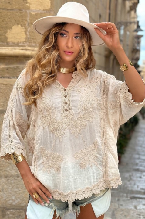 Lagana ženska bluza sa vezom u boho stilu KALYTA BEIGE, Boja: bež, IVET.RS - Nova Kolekcija
