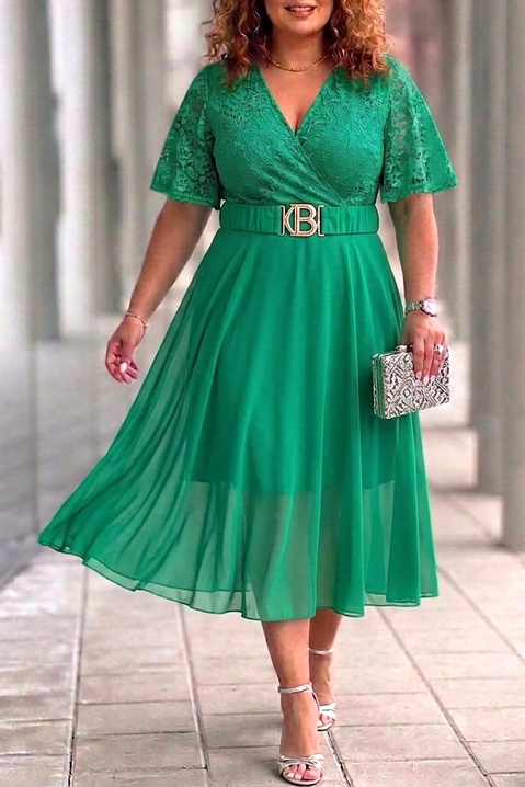 Elegantna midi haljina sa čipkom i ukrasnim kaišem ZEZITA GREEN, Boja: zelena, IVET.RS - Nova Kolekcija