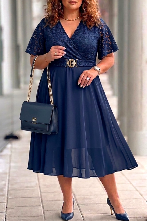 Elegantna midi haljina sa čipkom i ukrasnim kaišem ZEZITA NAVY, Boja: tamnoplava, IVET.RS - Nova Kolekcija