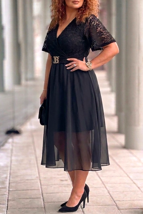 Elegantna midi haljina sa čipkom i ukrasnim kaišem ZEZITA BLACK, Boja: crna, IVET.RS - Nova Kolekcija