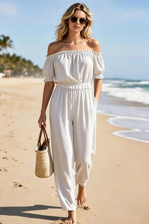 Ženski letnji komplet pantalone i bluza sa spuštenim ramenima AMARISANA WHITE, Boja: bela, IVET.RS - Nova Kolekcija