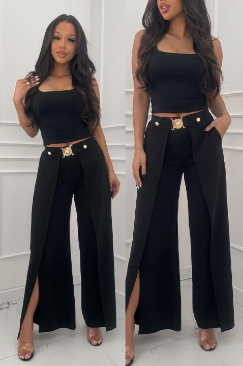 Elegantne ženske pantalone sa preklopom i visokim strukom RATIENA BLACK, Boja: crna, IVET.RS - Nova Kolekcija