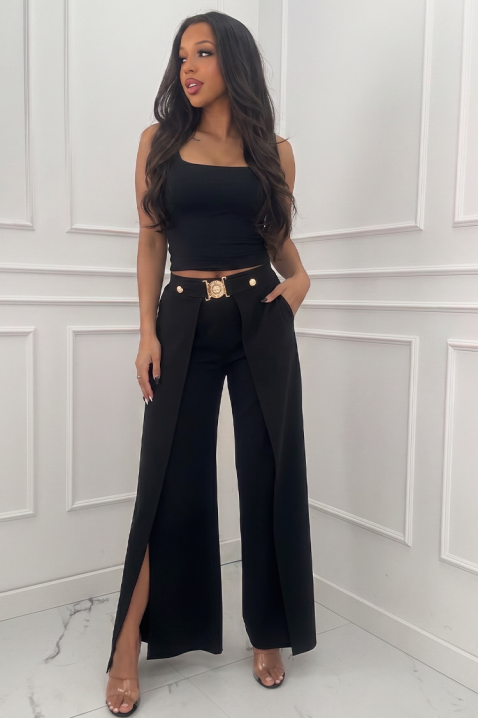 Elegantne ženske pantalone sa preklopom i visokim strukom RATIENA BLACK, Boja: crna, IVET.RS - Nova Kolekcija