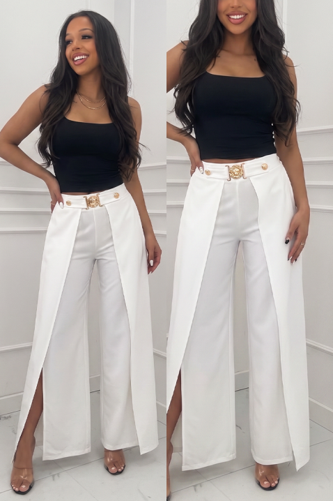 Elegantne ženske pantalone sa preklopom i visokim strukom RATIENA WHITE, Boja: bela, IVET.RS - Nova Kolekcija