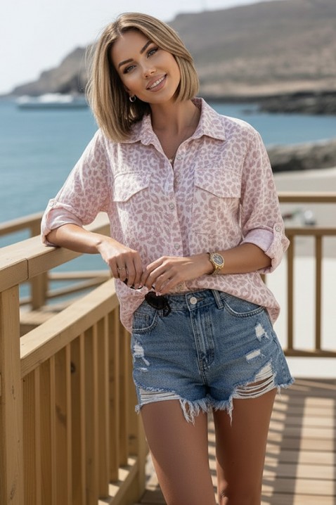 Ženska košulja sa nežnim leopard printom i džepovima LARISANSA PINK, Boja: roze, IVET.RS - Nova Kolekcija