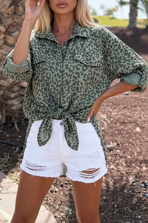 Ženska košulja sa nežnim leopard printom i džepovima LARISANSA KHAKI, Boja: kaki, IVET.RS - Nova Kolekcija