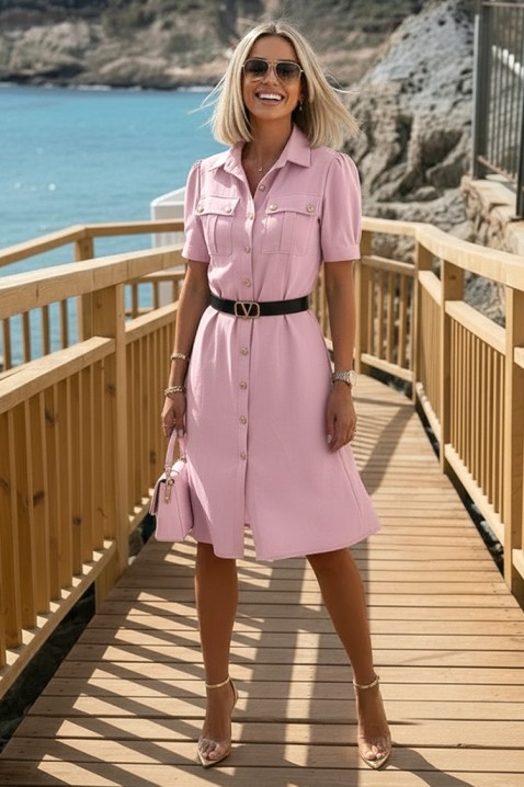 Midi haljina-košulja sa kaišem MERINITA PINK, Boja: roze, IVET.RS - Nova Kolekcija