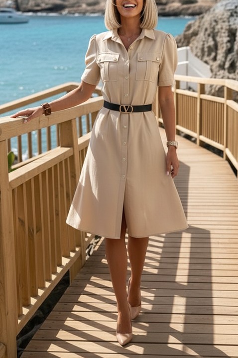 Midi haljina-košulja sa kaišem MERINITA BEIGE, Boja: bež, IVET.RS - Nova Kolekcija