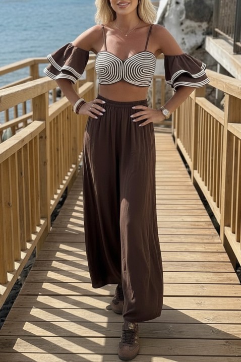 Lagane ženske pantalone sa trendi prorezima na nogavicama OLIVETI BROWN, Boja: braon, IVET.RS - Nova Kolekcija