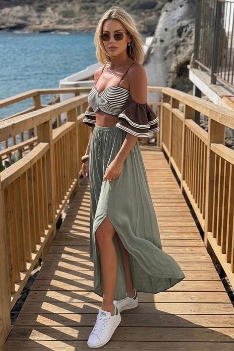 Lagane ženske pantalone sa trendi prorezima na nogavicama OLIVETI KHAKI, Boja: kaki, IVET.RS - Nova Kolekcija
