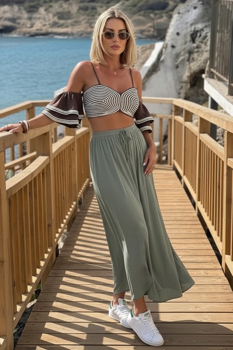 Lagane ženske pantalone sa trendi prorezima na nogavicama OLIVETI KHAKI, Boja: kaki, IVET.RS - Nova Kolekcija