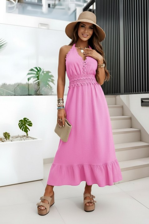 Letnja midi haljina u boho stilu sa čipkastim akcentom BRIVENA PINK, Boja: roze, IVET.RS - Nova Kolekcija