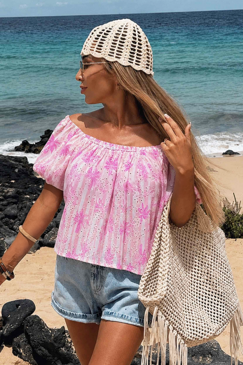 Široka ženska bluza sa cvetnim printom i voluminoznim rukavima SUNDAISY PINK, Boja: roze, IVET.RS - Nova Kolekcija