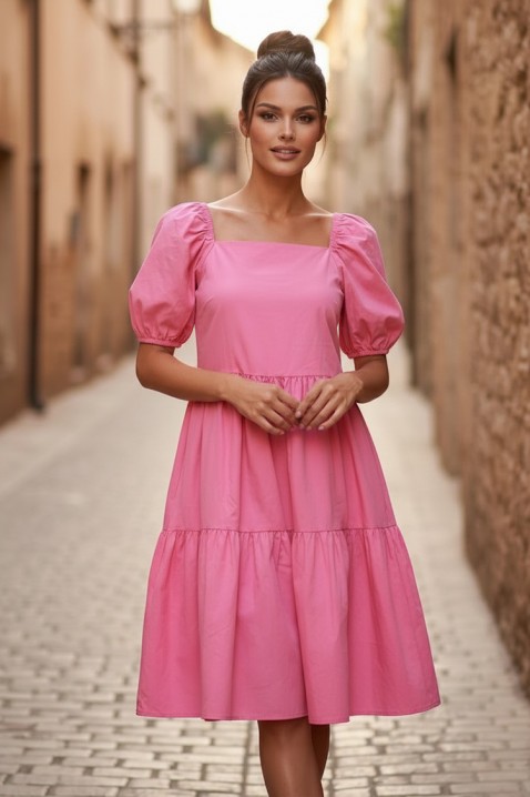 Slatka midi haljina sa kvadratnim dekolteom i voluminoznim rukavima SELENASA PINK, Boja: roze, IVET.RS - Nova Kolekcija