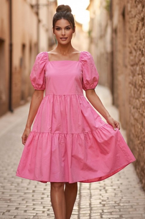 Slatka midi haljina sa kvadratnim dekolteom i voluminoznim rukavima SELENASA PINK, Boja: roze, IVET.RS - Nova Kolekcija