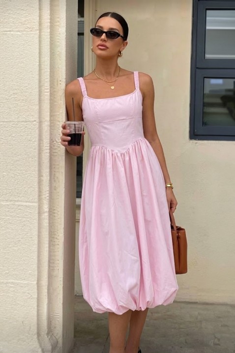 Pamučna midi haljina sa voluminoznom siluetom i čistim linijama AVALIA PINK, Boja: roze, IVET.RS - Nova Kolekcija