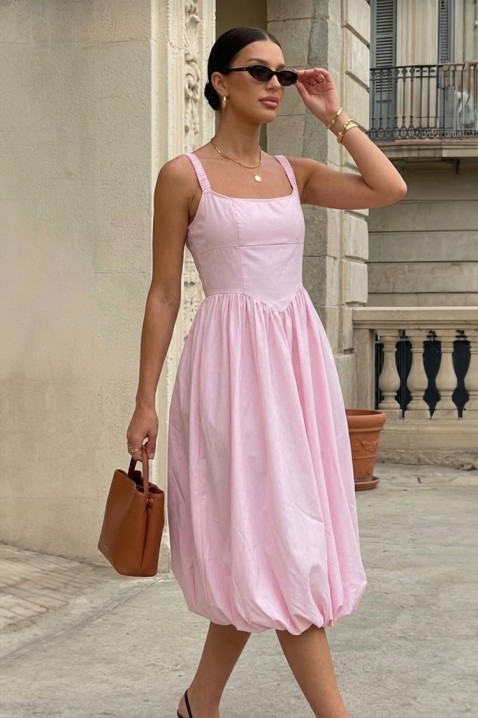Pamučna midi haljina sa voluminoznom siluetom i čistim linijama AVALIA PINK, Boja: roze, IVET.RS - Nova Kolekcija