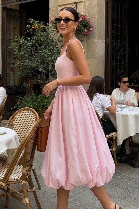 Pamučna midi haljina sa voluminoznom siluetom i čistim linijama AVALIA PINK, Boja: roze, IVET.RS - Nova Kolekcija